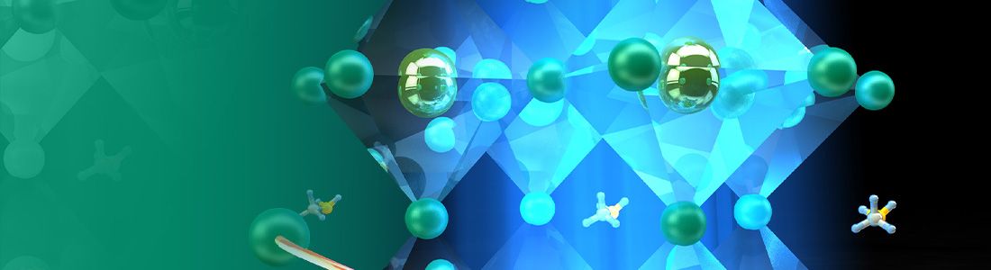 abstract digital illustration of blue and green chemistry molecules