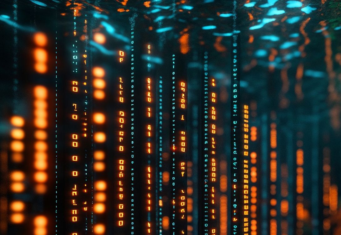 An image of computer code overlaid on an underwater scene