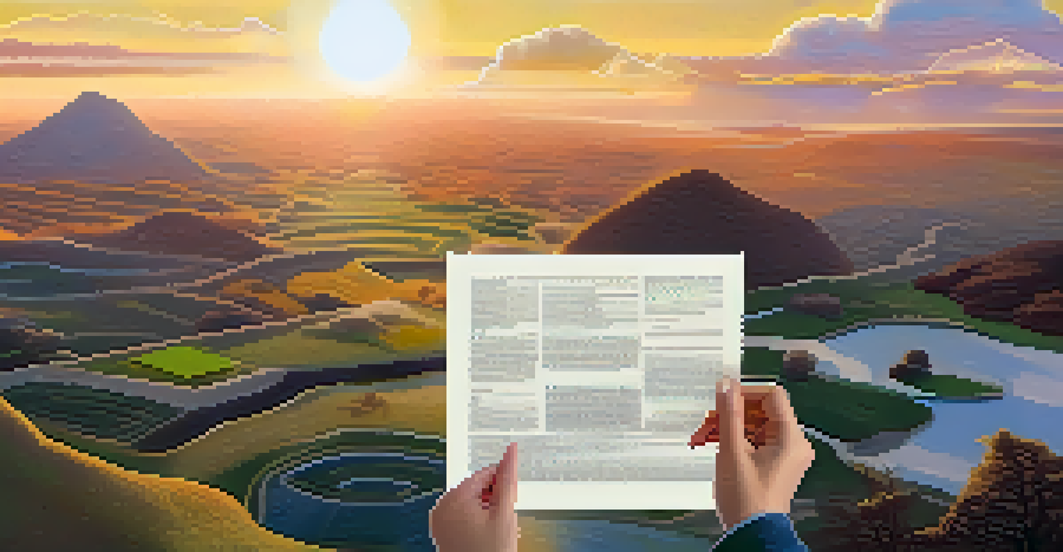 A hand holding a digital token with legal documents and a digital landscape in the background.
