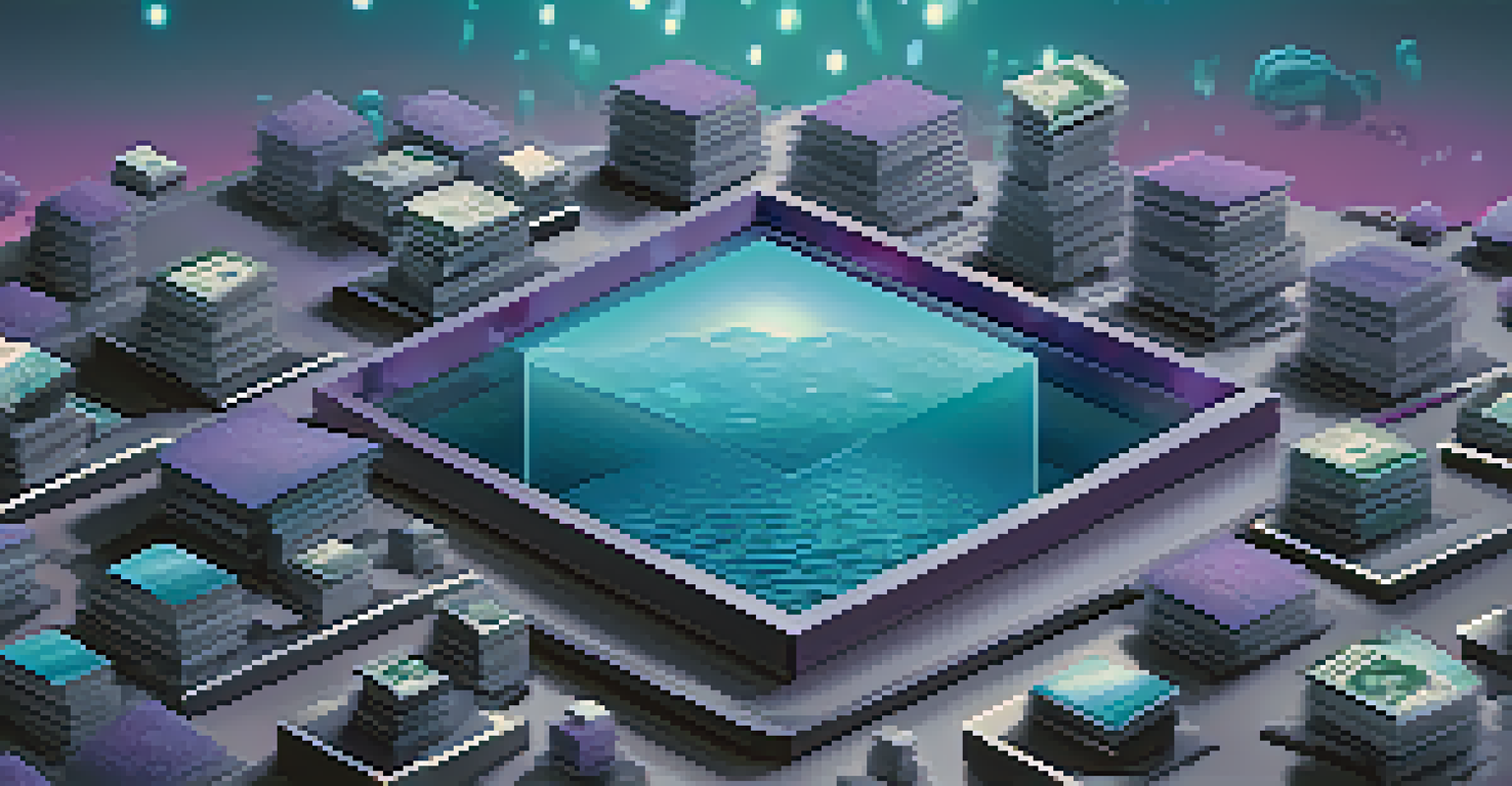 An abstract digital landscape showing glowing NFTs above grayscale assets, symbolizing scarcity in the NFT market.