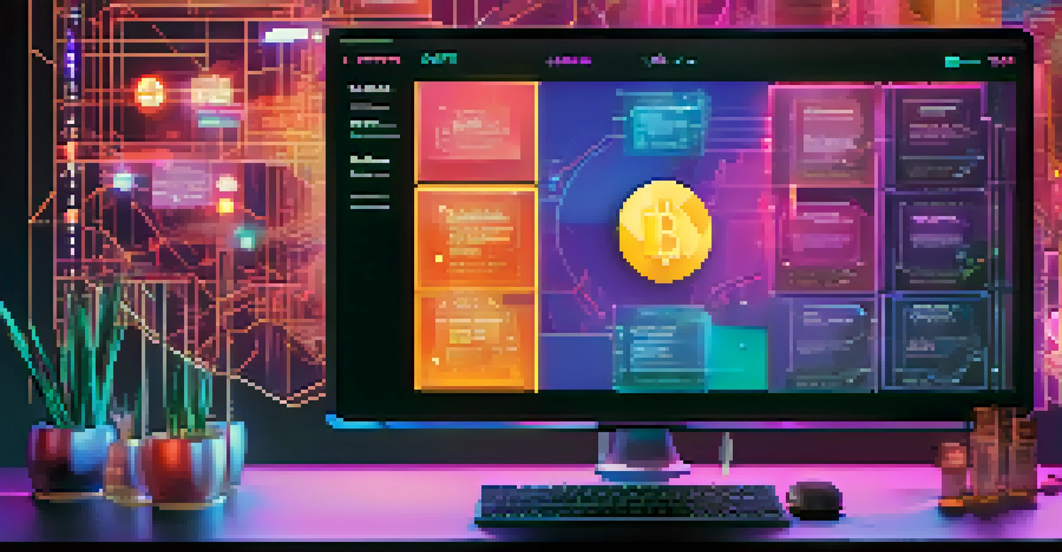 A close-up of a blockchain interface showing vibrant NFT artworks and ownership details on a sleek tech background.