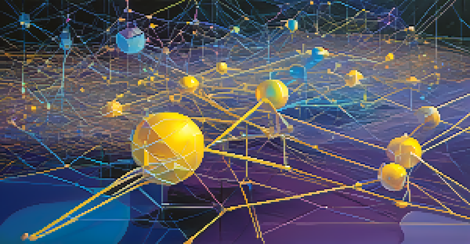 An abstract digital landscape depicting decentralization with interconnected nodes and assets.