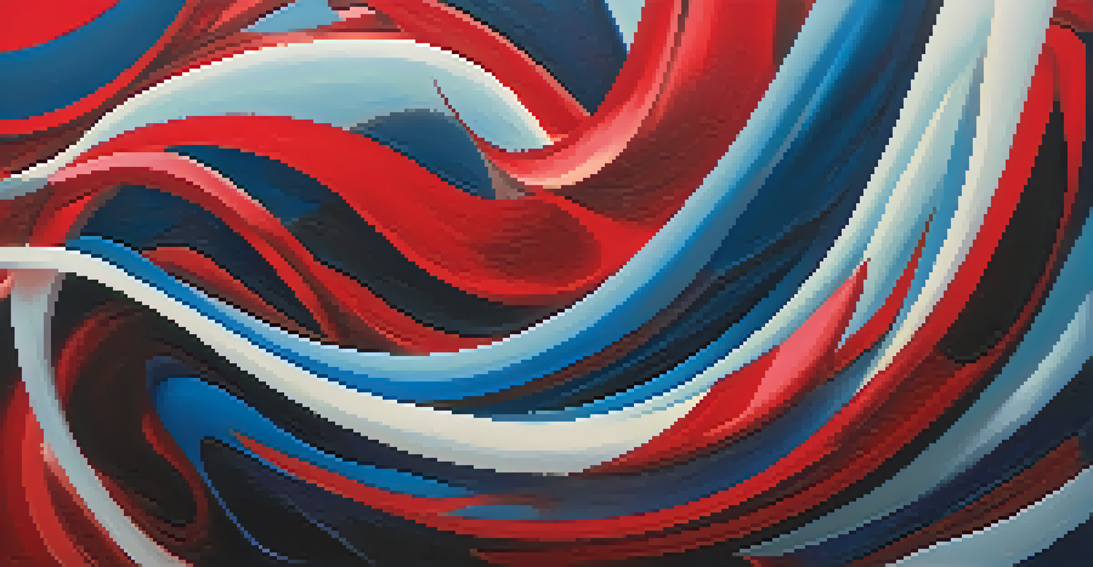 An abstract artwork showcasing swirling colors and shapes representing various emotions.