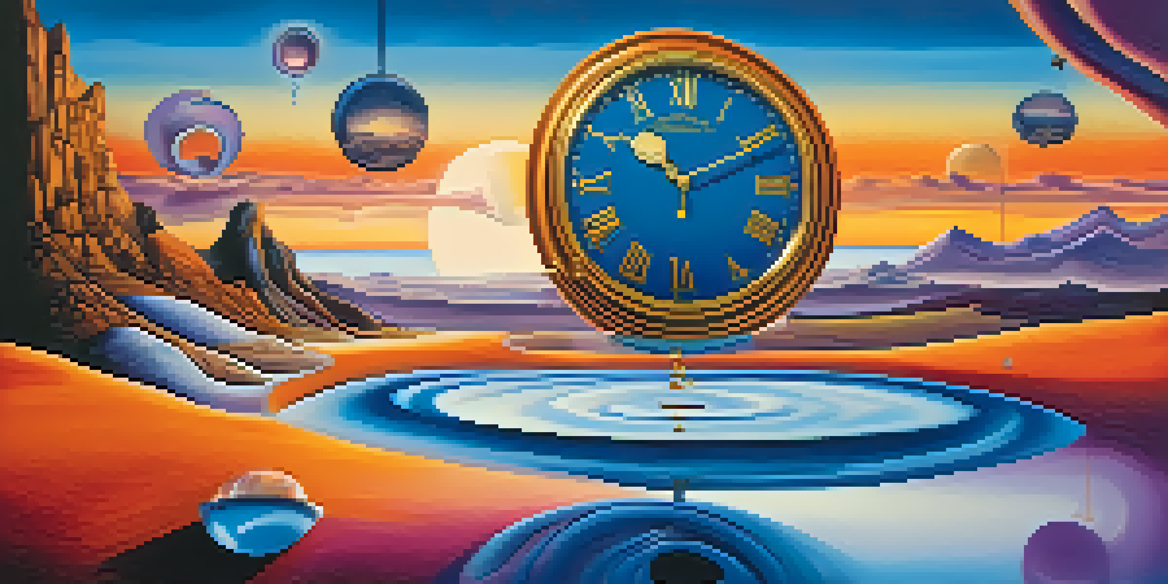 A dreamlike landscape with a melting clock and swirling colors, inspired by surrealism.