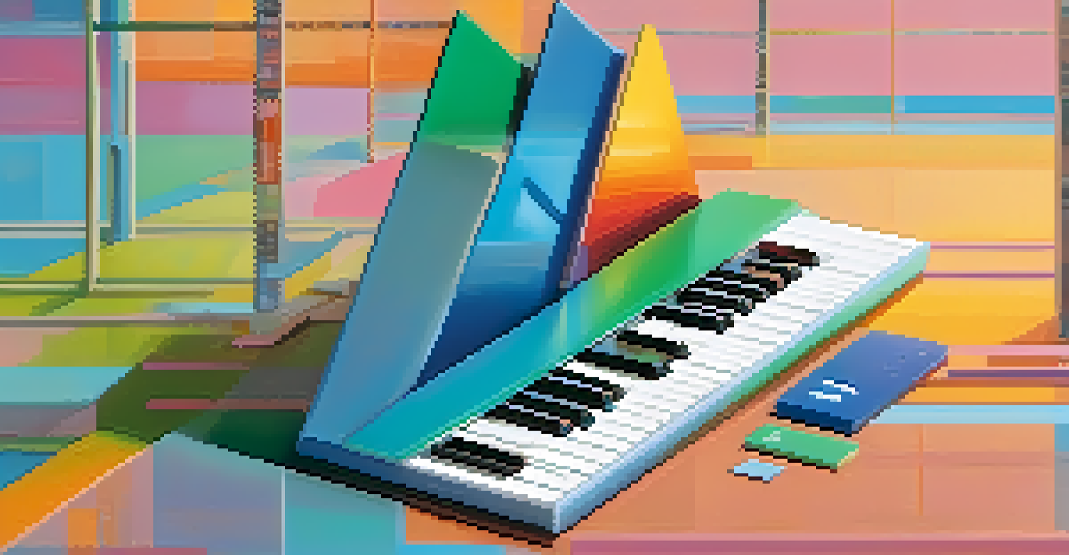An abstract image symbolizing digital accessibility with a ramp, keyboard, and colorful digital canvas against a soft blue and green gradient background.