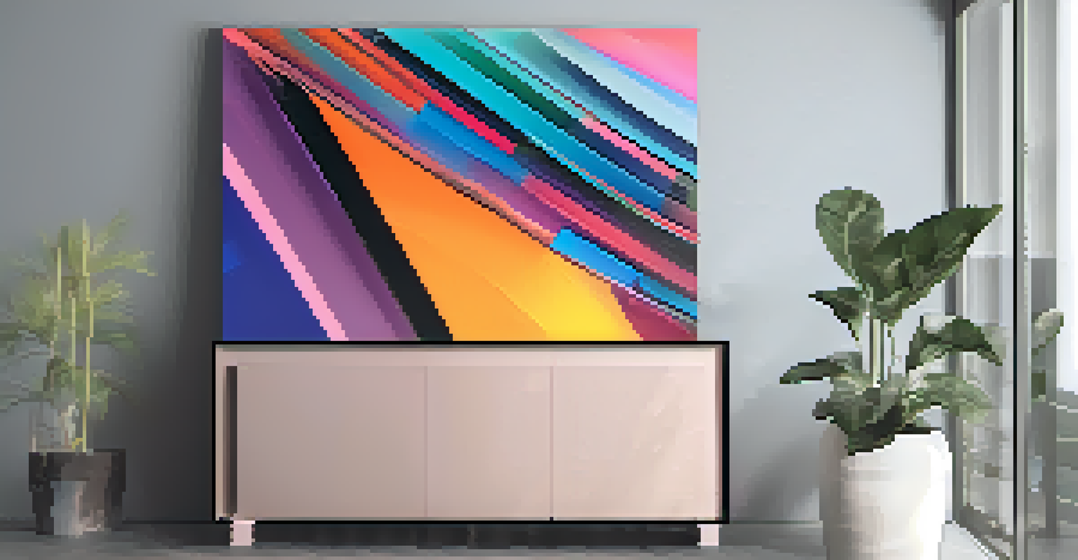 A close-up of a striking NFT artwork displayed on a stylish digital frame against a dark backdrop.