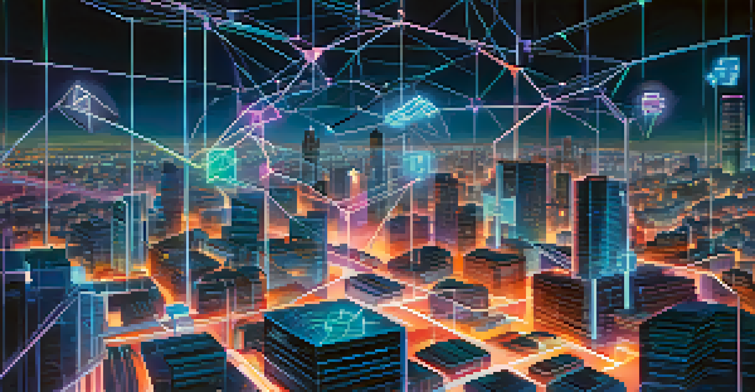 An abstract representation of blockchain technology with interconnected nodes and glowing lines, symbolizing the nature of NFTs.