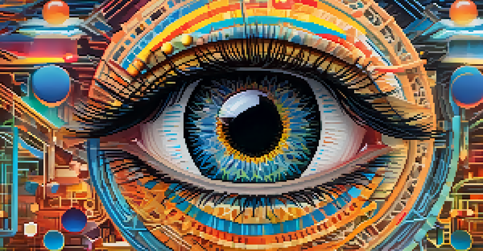 A colorful digital art piece representing NFTs, with patterns and a blockchain background.