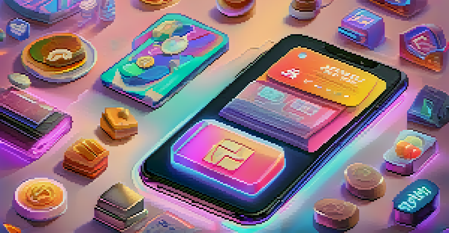 A digital wallet interface showcasing colorful NFTs and collectibles against a modern background.