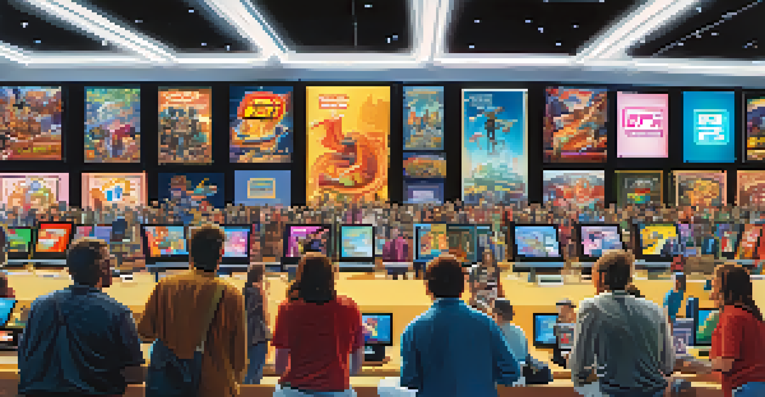 A lively digital trading card show with collectors showcasing their rare NFT cards.