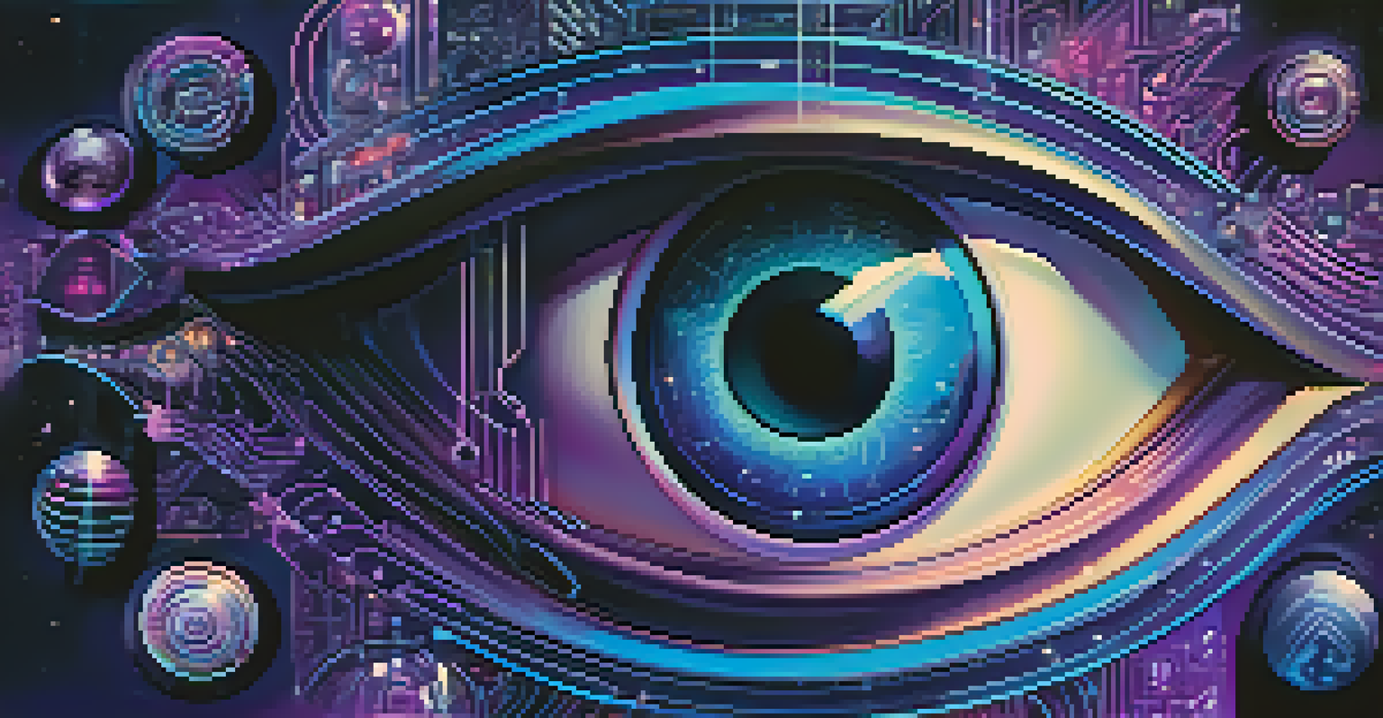 A glowing digital token representing NFTs, surrounded by symbols of art and culture in a futuristic setting.