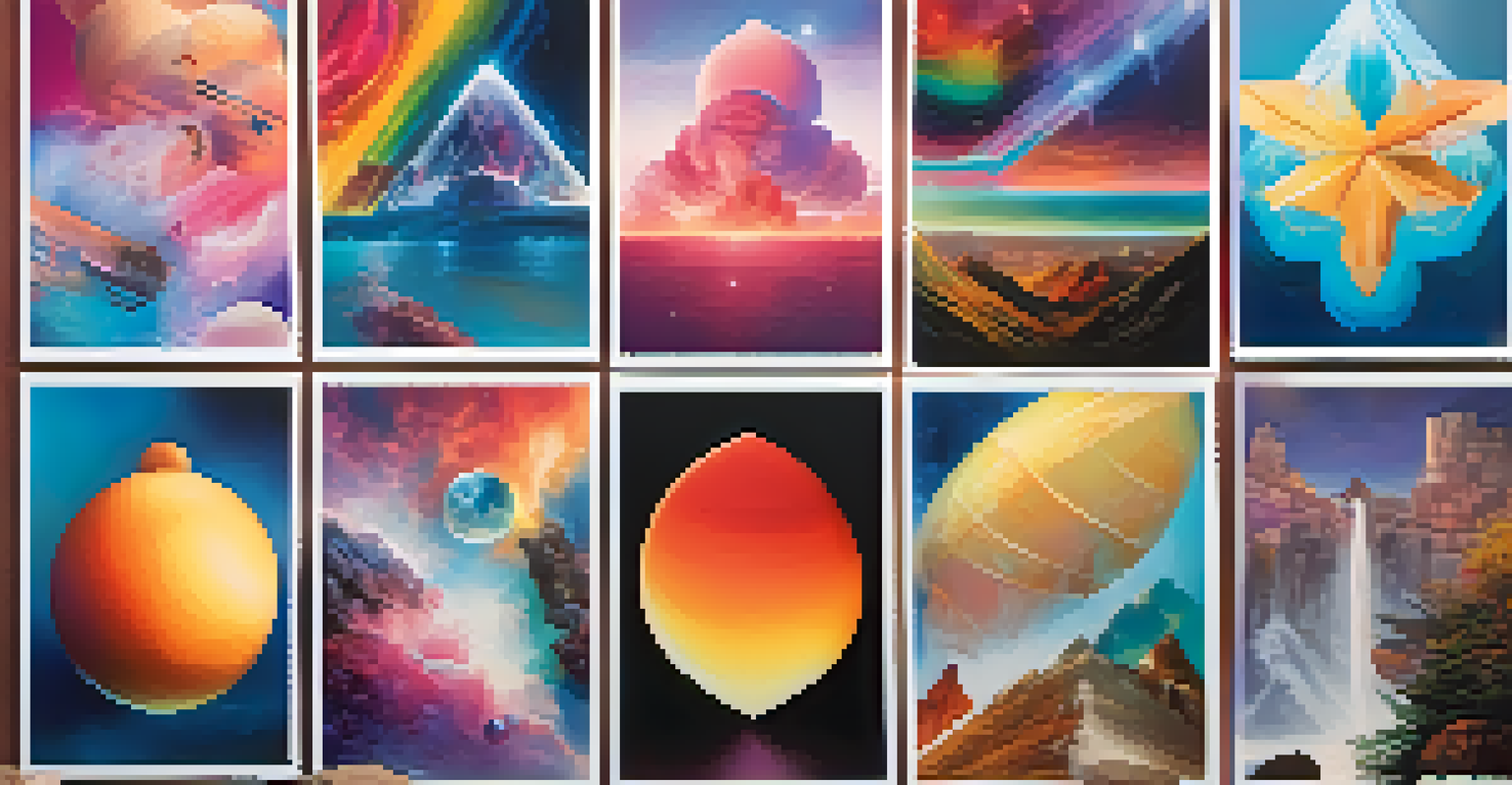 A collection of digital collectible cards representing NFTs, showcasing various colorful artworks.
