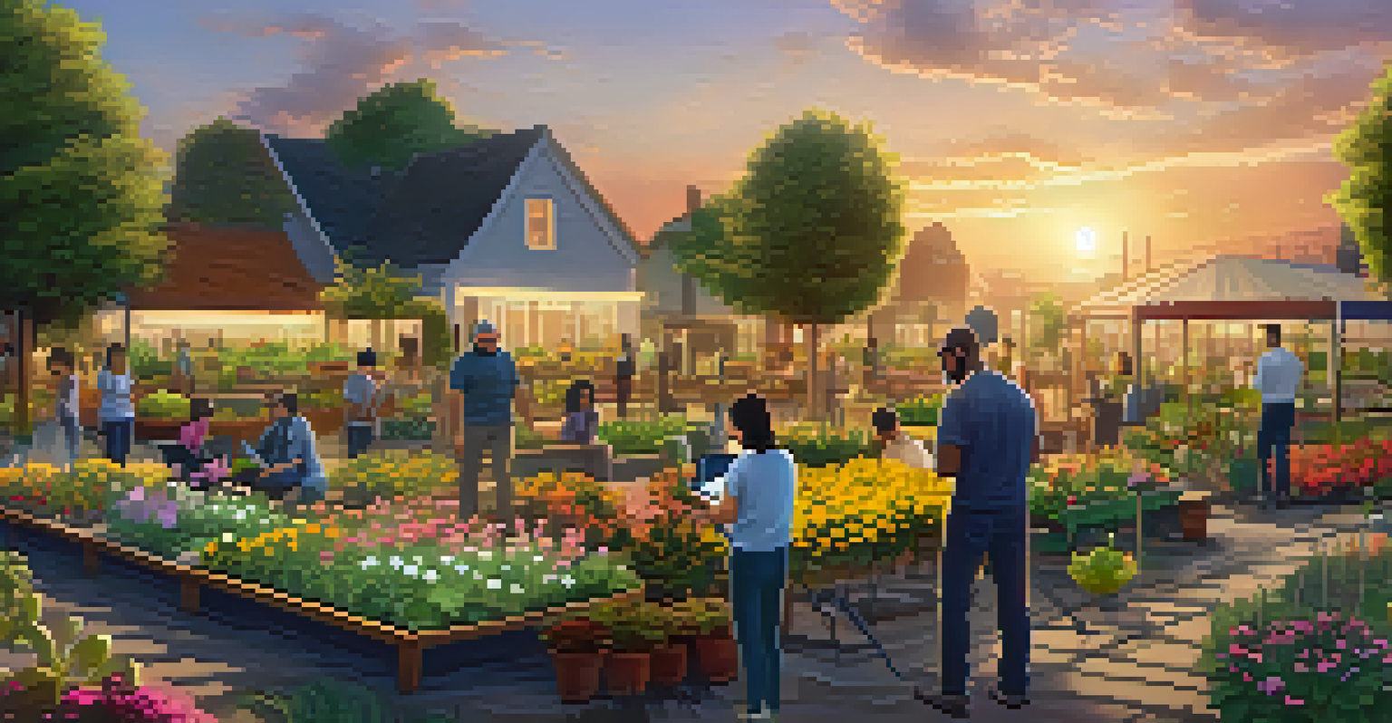 A community garden with people working together and holding tablets showing NFT ownership.
