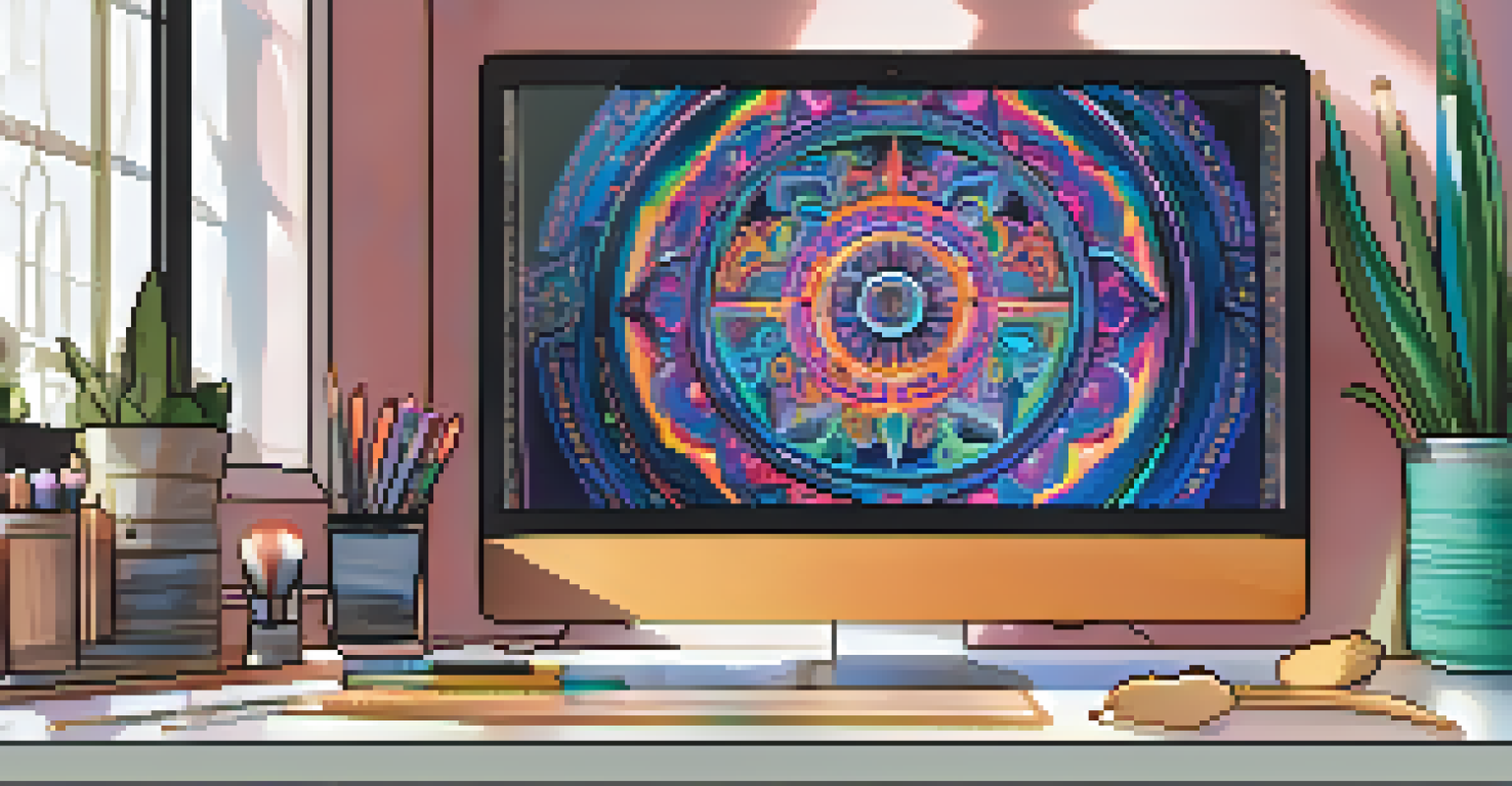 A digital screen showing a close-up of a unique NFT artwork with vibrant colors and intricate designs.