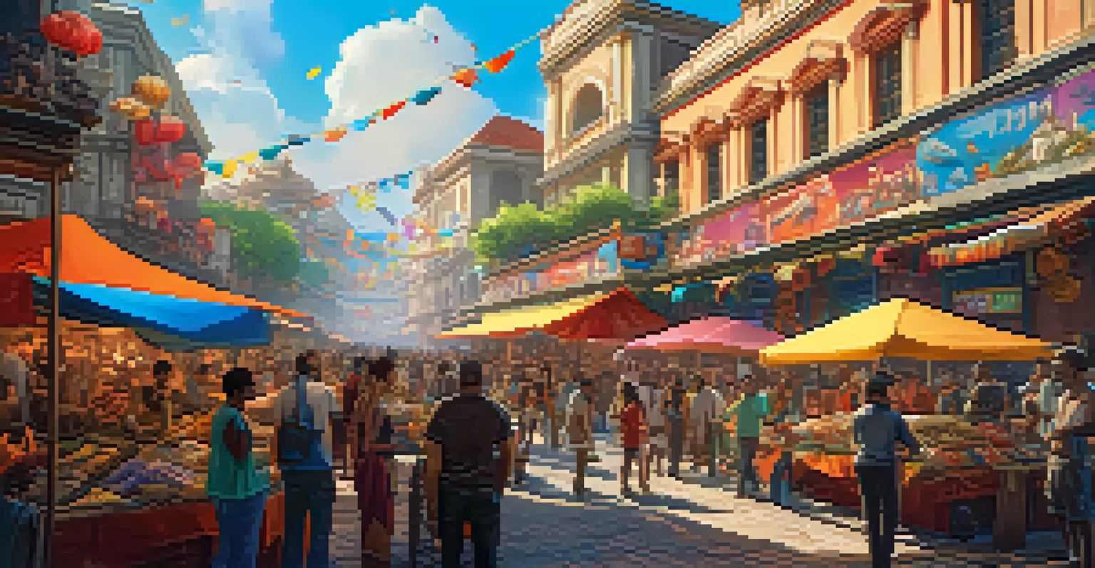 Players interacting with NFT assets in a lively open-world game marketplace.