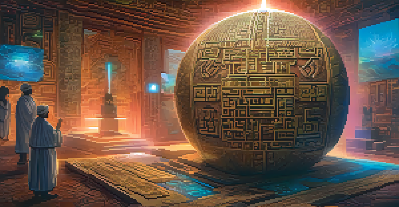 A traditional cultural artifact surrounded by digital elements like blockchain codes, showcasing the transition from physical to NFT.