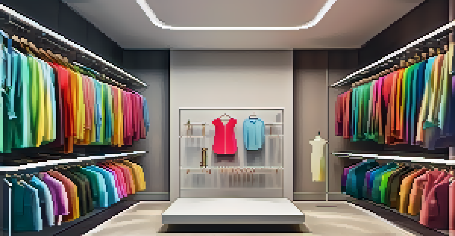 A digital wardrobe showcasing a variety of colorful virtual clothing items against a minimalist background.