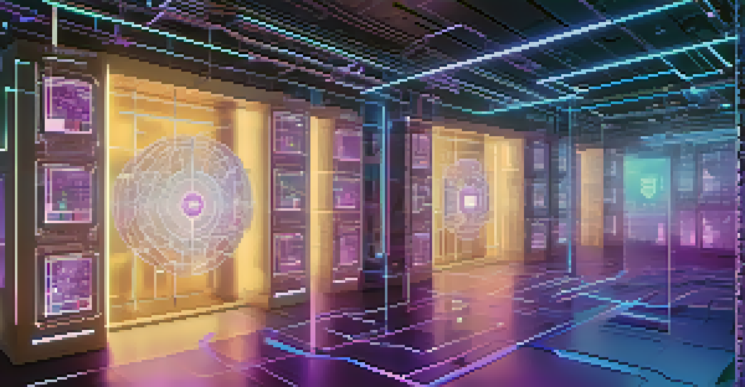 A conceptual image of a blockchain network as a secure vault with glowing nodes representing NFT patient records, emphasizing security and ownership.