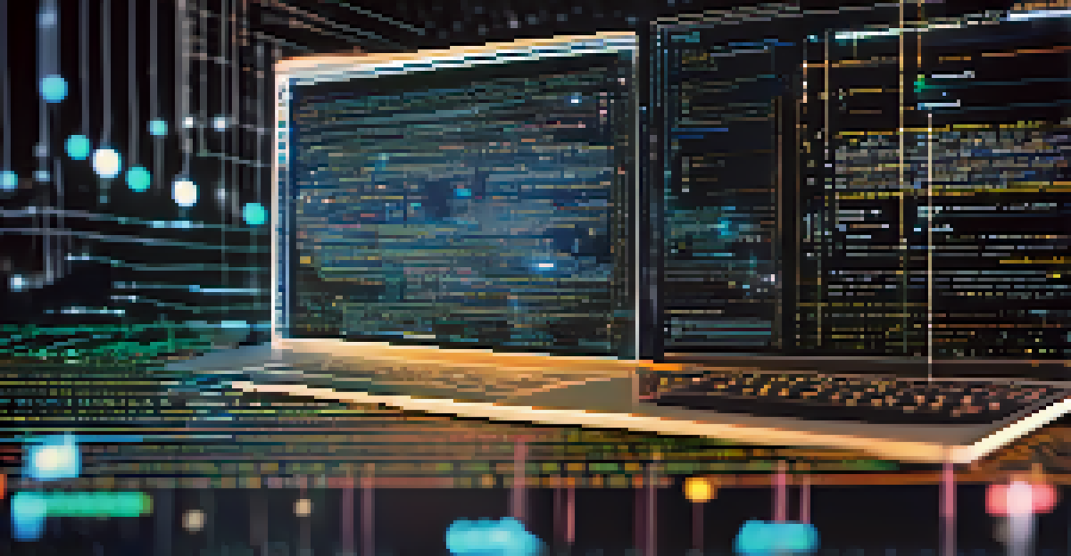 A close-up of a smart contract on a computer screen with blockchain elements in the background.