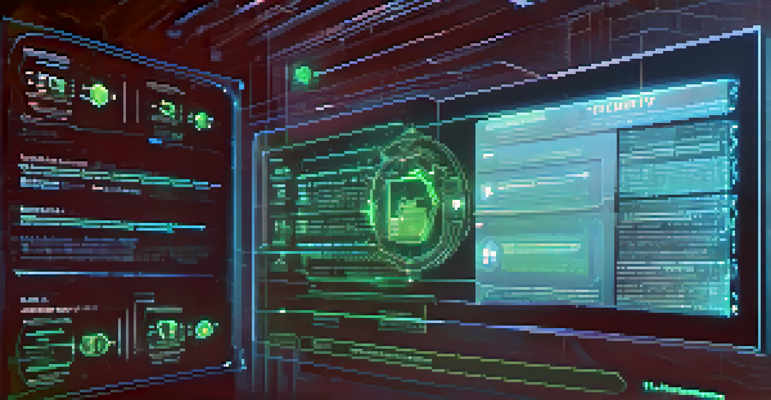 A close-up of a smart contract on a digital screen with security features and glowing text.