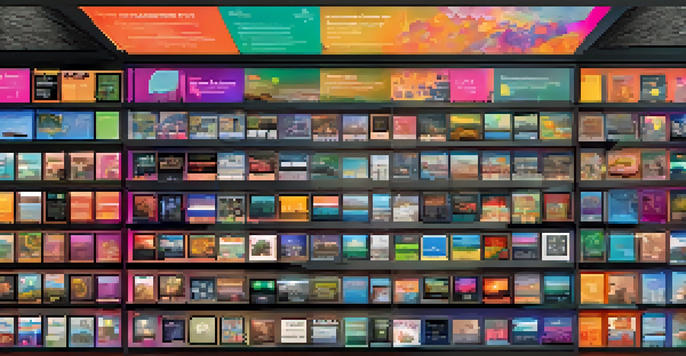 A colorful and modern NFT marketplace interface displayed on a computer screen, highlighting user-friendly navigation and vibrant digital art.