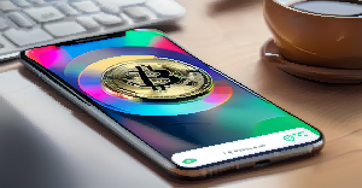 A smartphone showing an NFT transaction with colorful artwork and a cryptocurrency wallet interface.