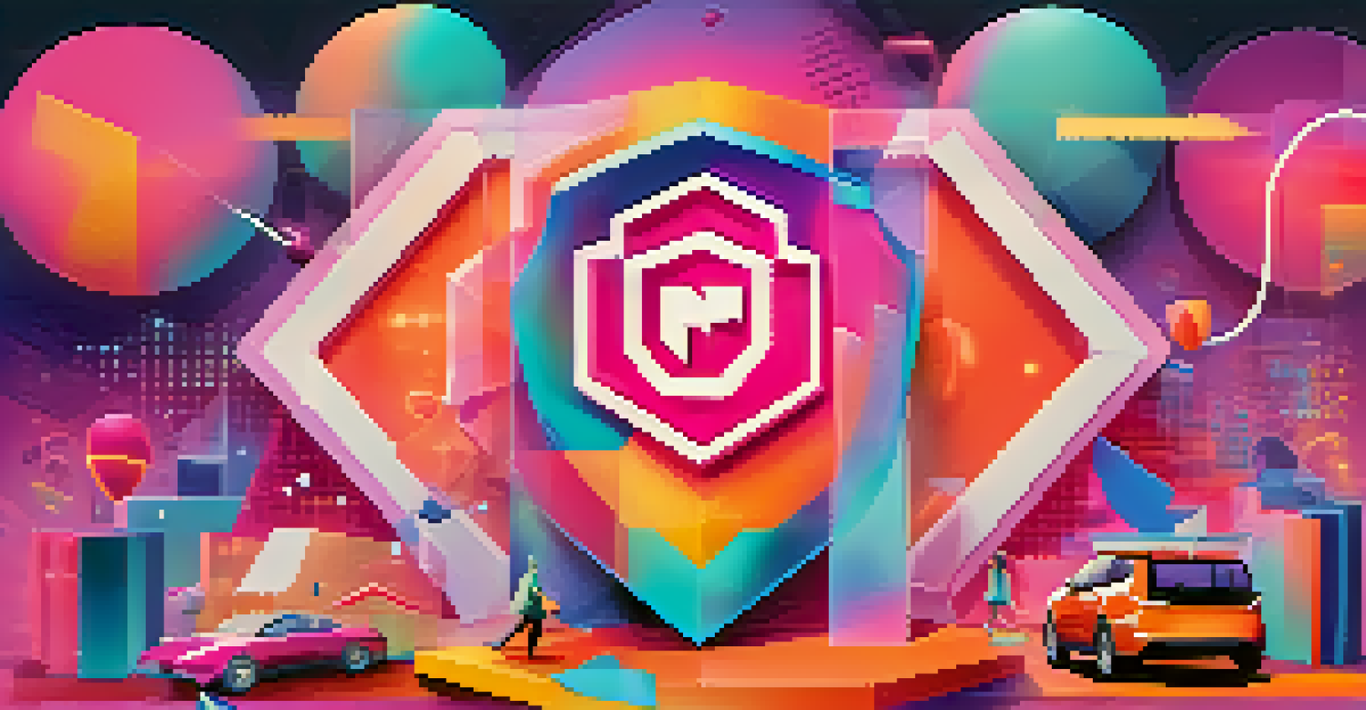 A digital shield protecting an NFT artwork, symbolizing NFT insurance with vibrant abstract colors.