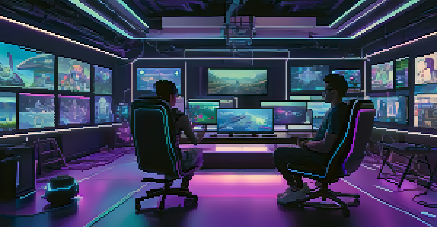 A player customizing their own NFT in a high-tech gaming environment, surrounded by digital design tools.