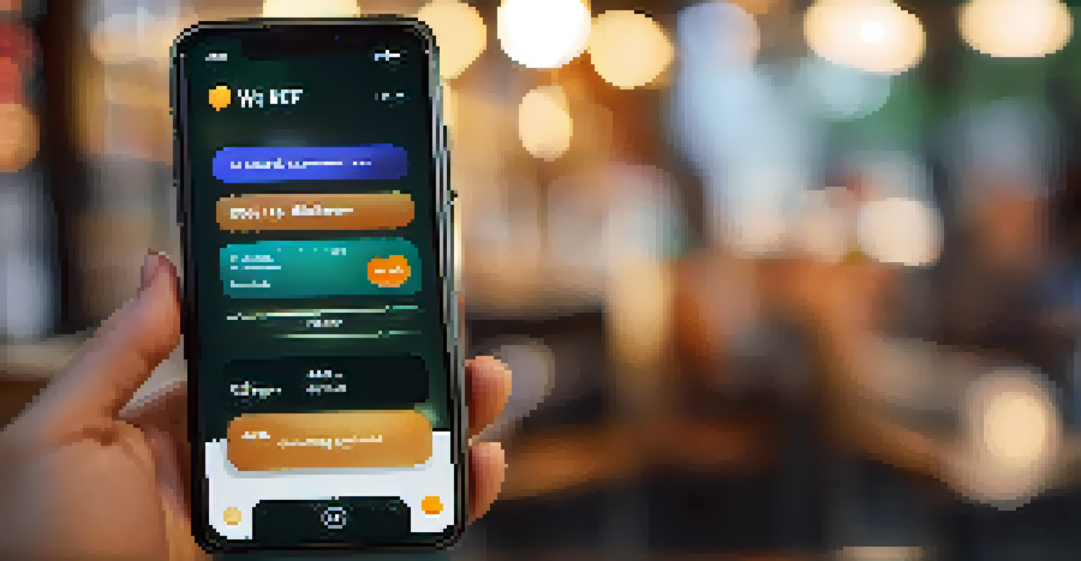 A modern digital wallet interface on a smartphone, showing NFTs with a cozy café background, illustrating ease of use.