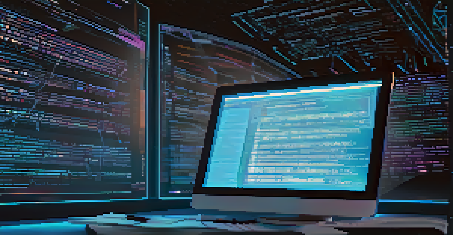 A close-up view of a computer screen showing a smart contract for NFTs, with code and digital art in the background, and a hand signing the contract.