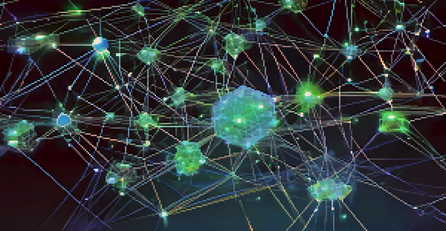 A visual representation of blockchain technology with glowing nodes and digital assets.