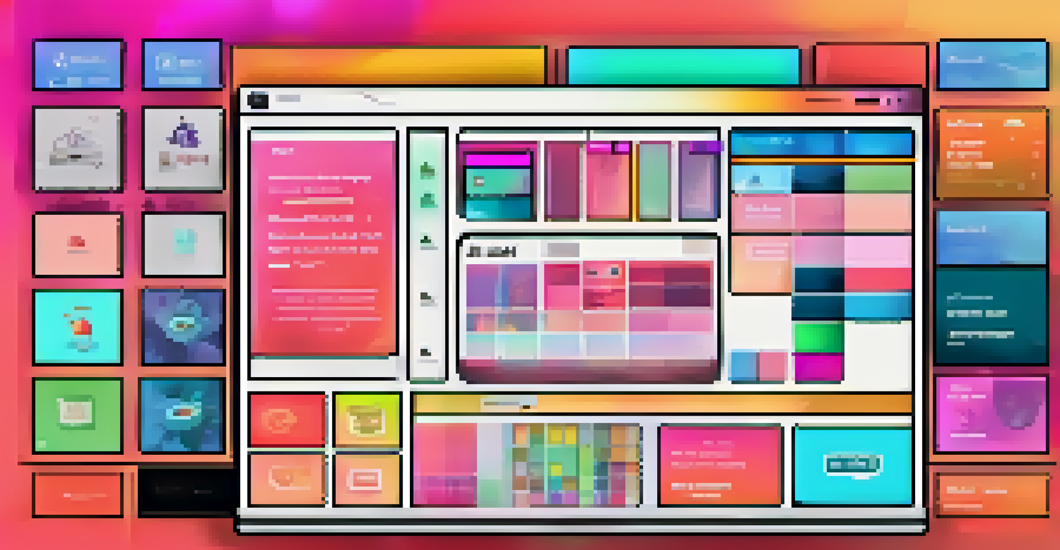 A digital interface for an NFT platform with a grid layout, vibrant colors, and a highlighted 'Buy Now' button, showcasing organized NFT artworks.