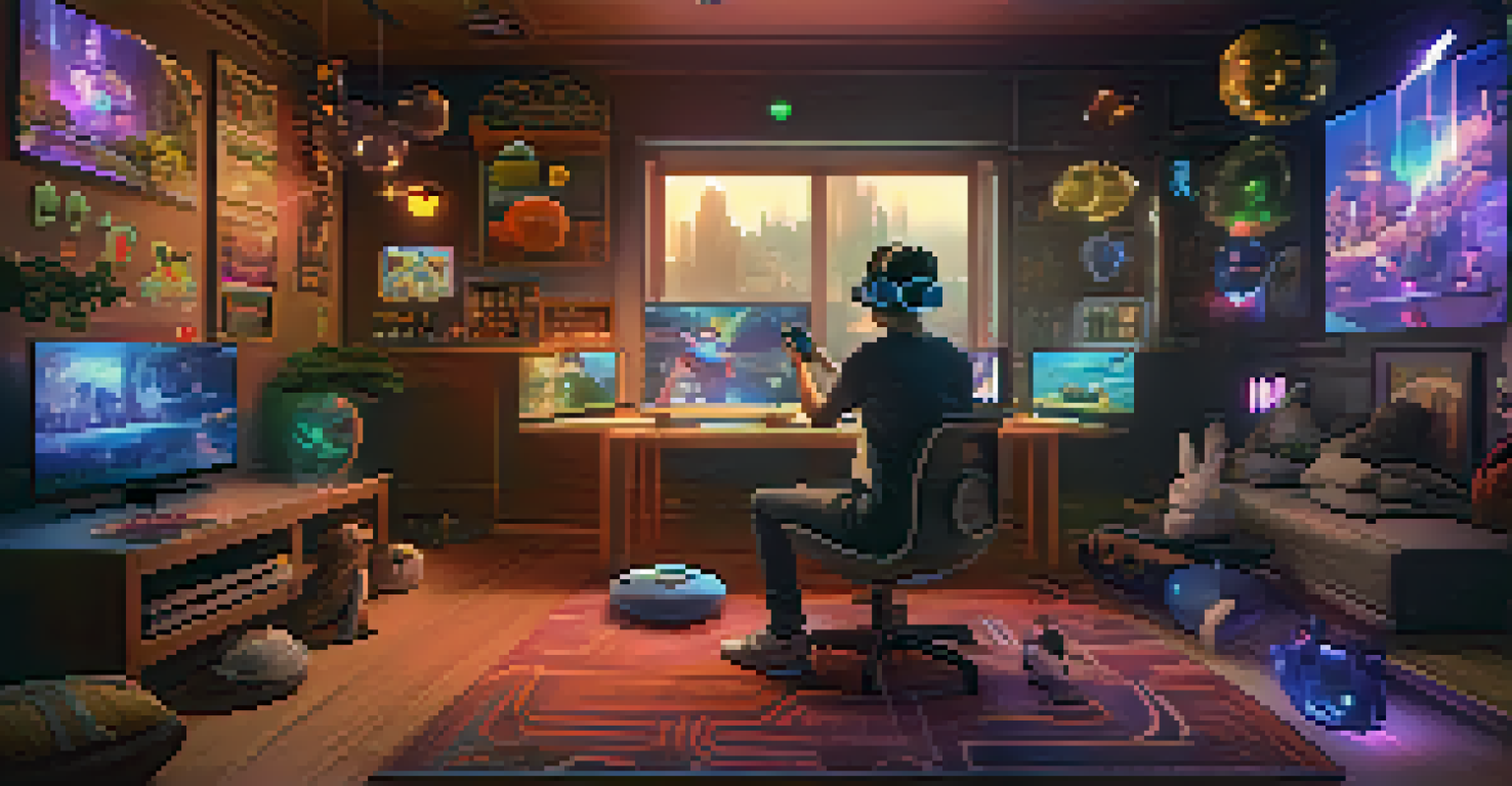 A player in a room using augmented reality glasses to interact with holographic in-game items.