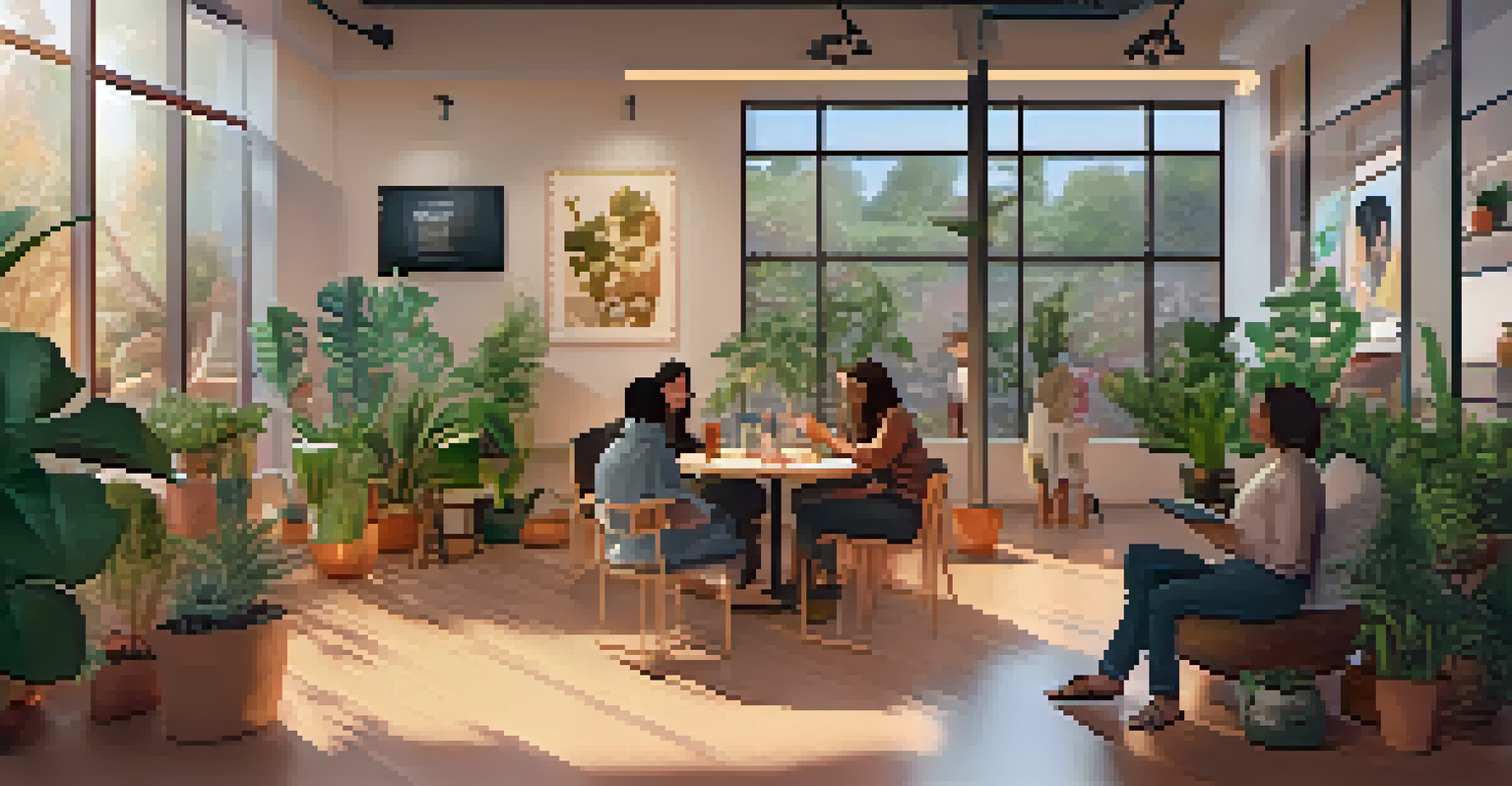 A virtual community space with a digital art gallery and creators discussing NFTs.