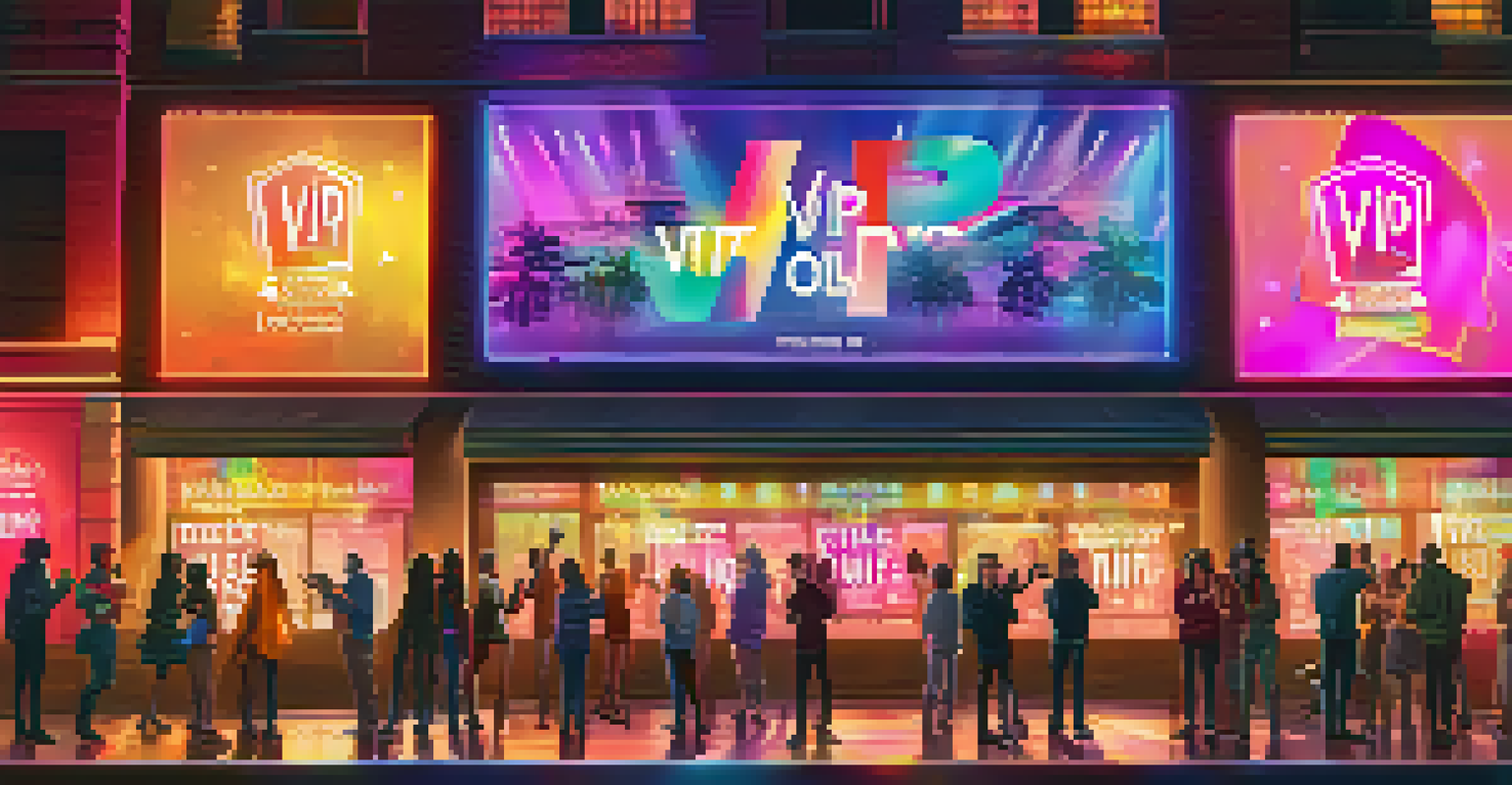 A virtual concert scene with fans holding NFT tickets and colorful lights, indicating VIP access.