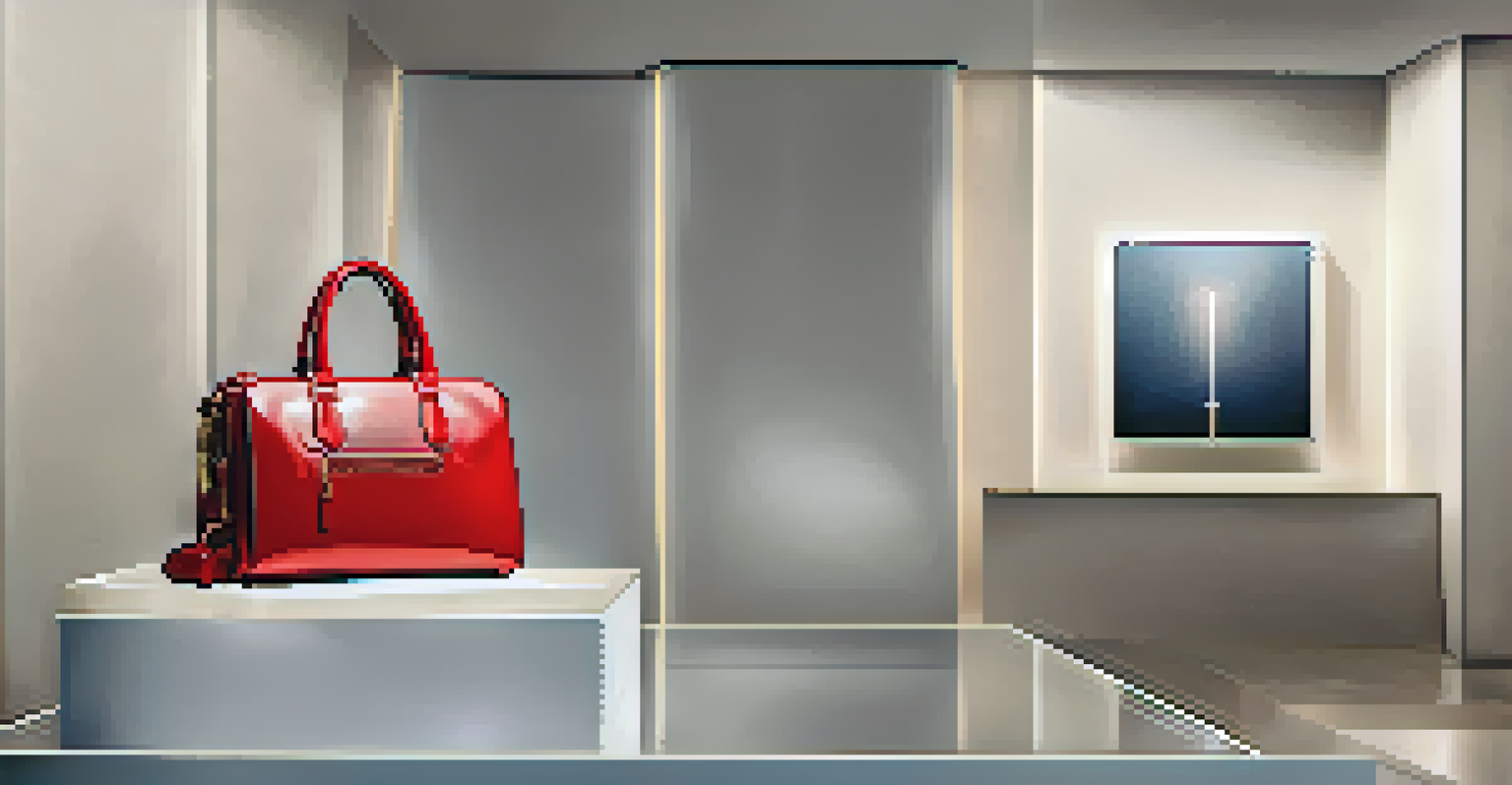 A designer handbag with a glowing NFT certificate, set in a luxurious environment.