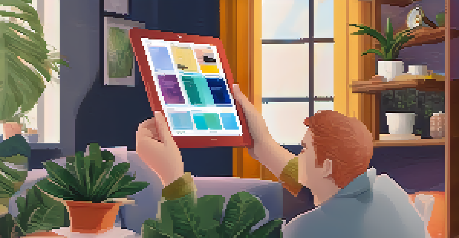 A person using a tablet to browse an NFT platform surrounded by a cozy living room atmosphere.