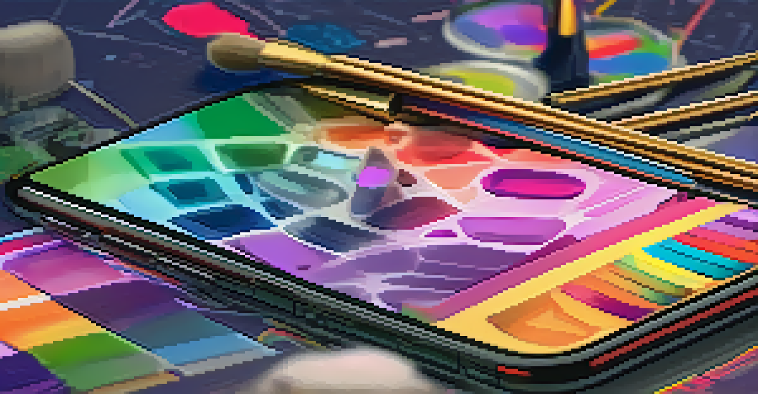A smartphone displaying a digital NFT token with artistic elements around it.