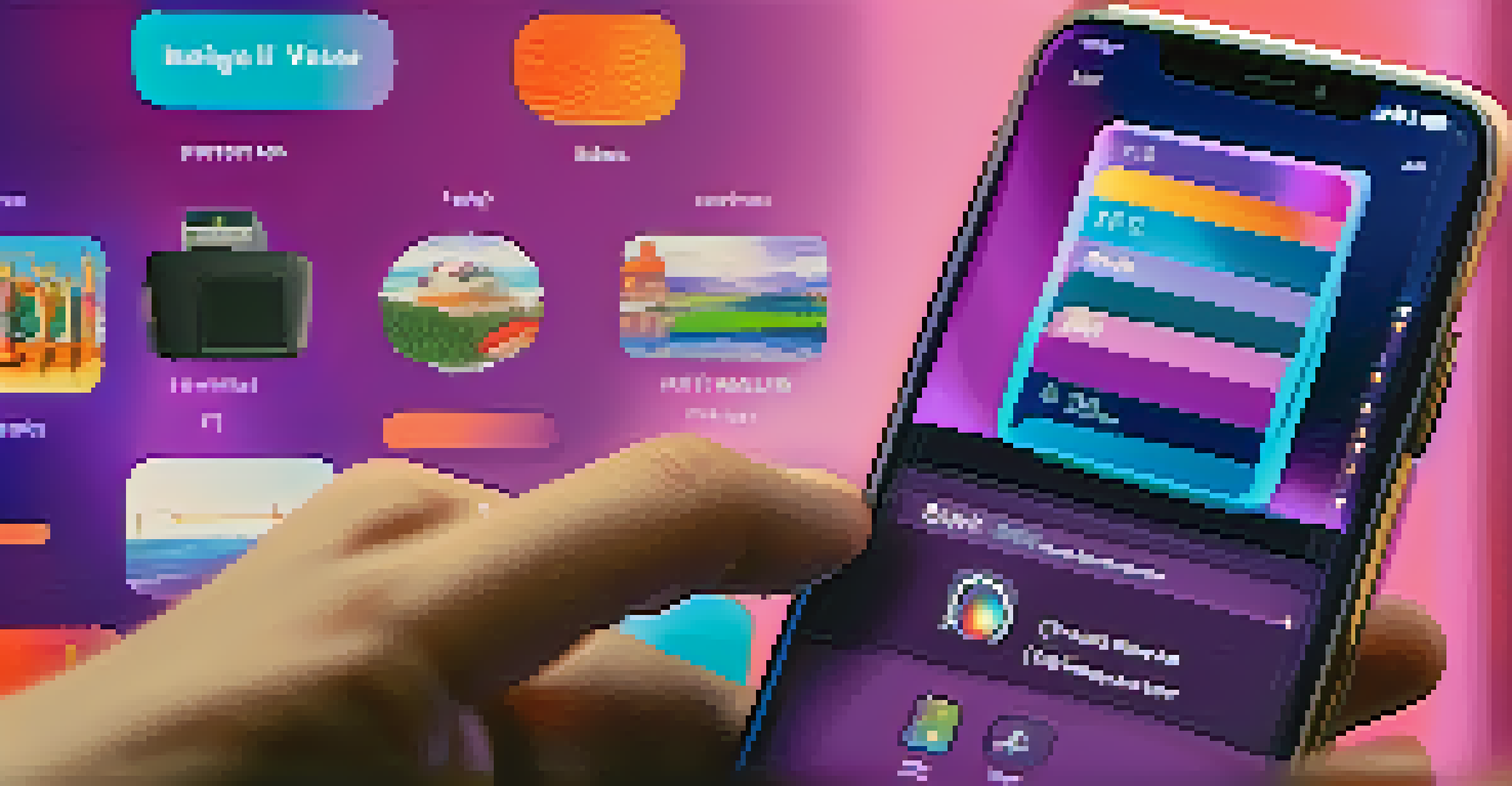 A close-up view of a digital wallet interface showcasing various colorful NFTs on the screen.