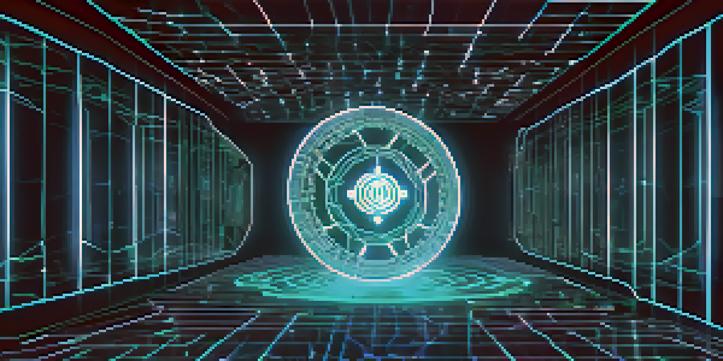 A digital illustration showing NFTs representing data integrity in clinical trials, featuring a glowing blockchain and a digital fingerprint.