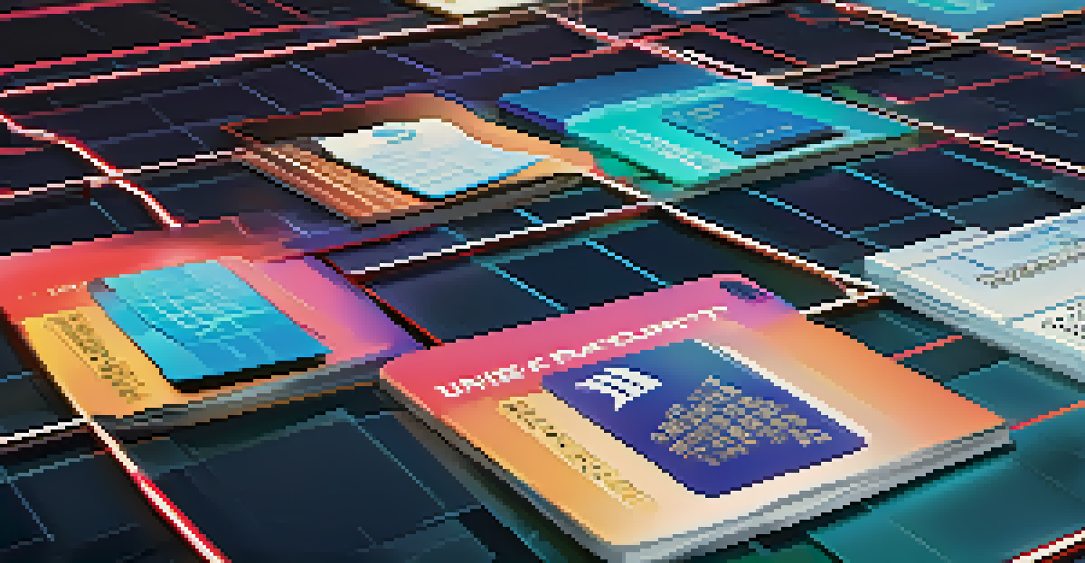 An artistic representation of various NFT tokens symbolizing different forms of identity on a blockchain grid.