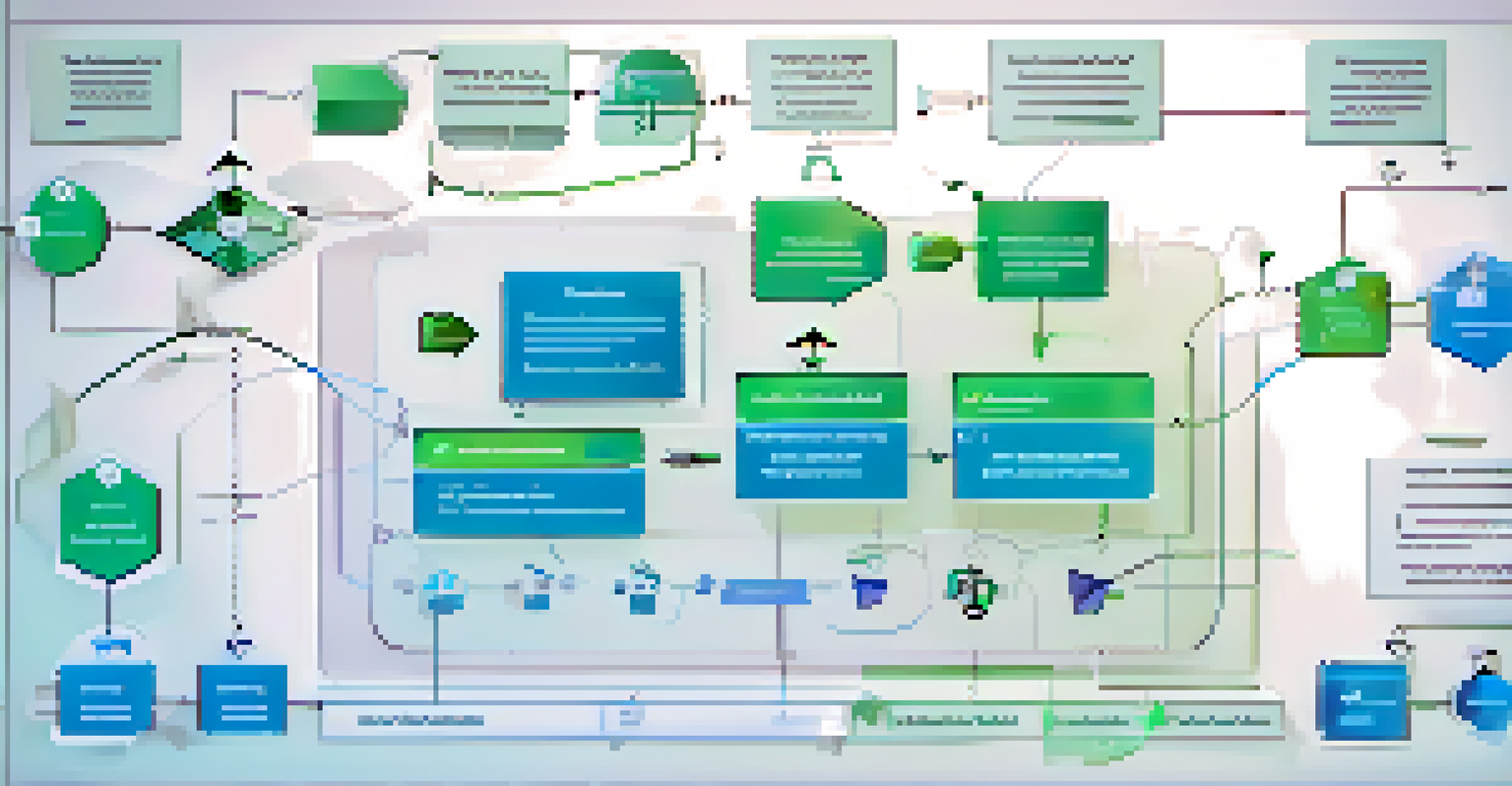 A detailed flowchart showing the mechanics of smart contracts with 'if-then' statements and industry symbols.