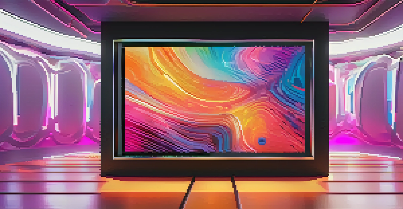 A close-up of an abstract NFT artwork on a digital screen in a modern room.
