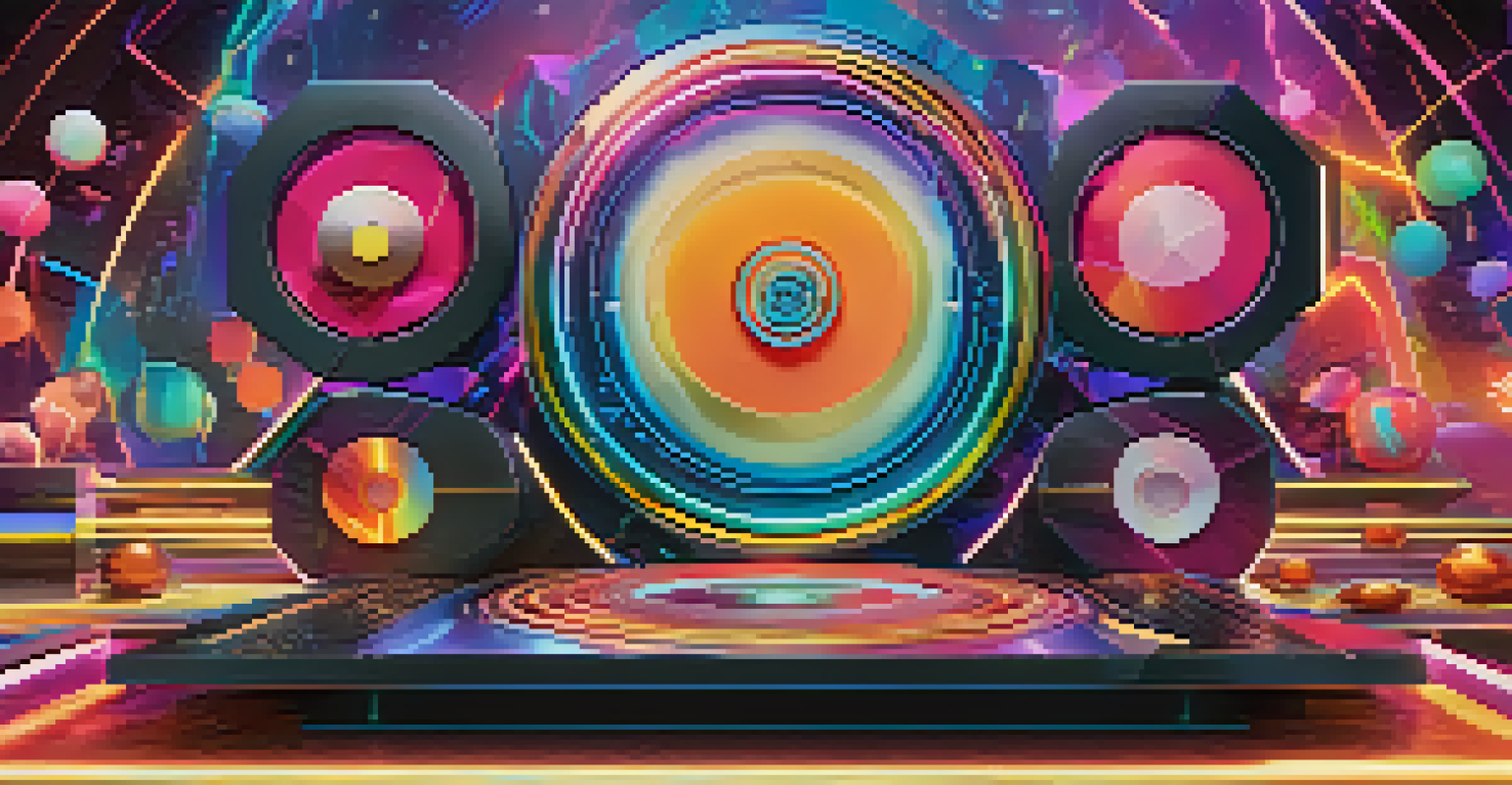 Artistic representation of colorful NFTs displayed on a futuristic digital platform, symbolizing various forms of art.