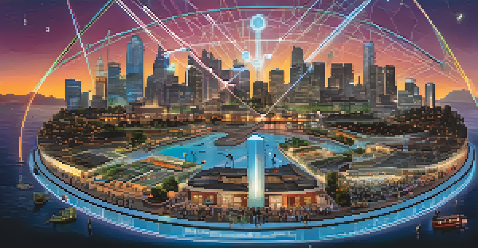 A world map with glowing connections symbolizing the global reach of NFTs in music, surrounded by musical notes and instruments.