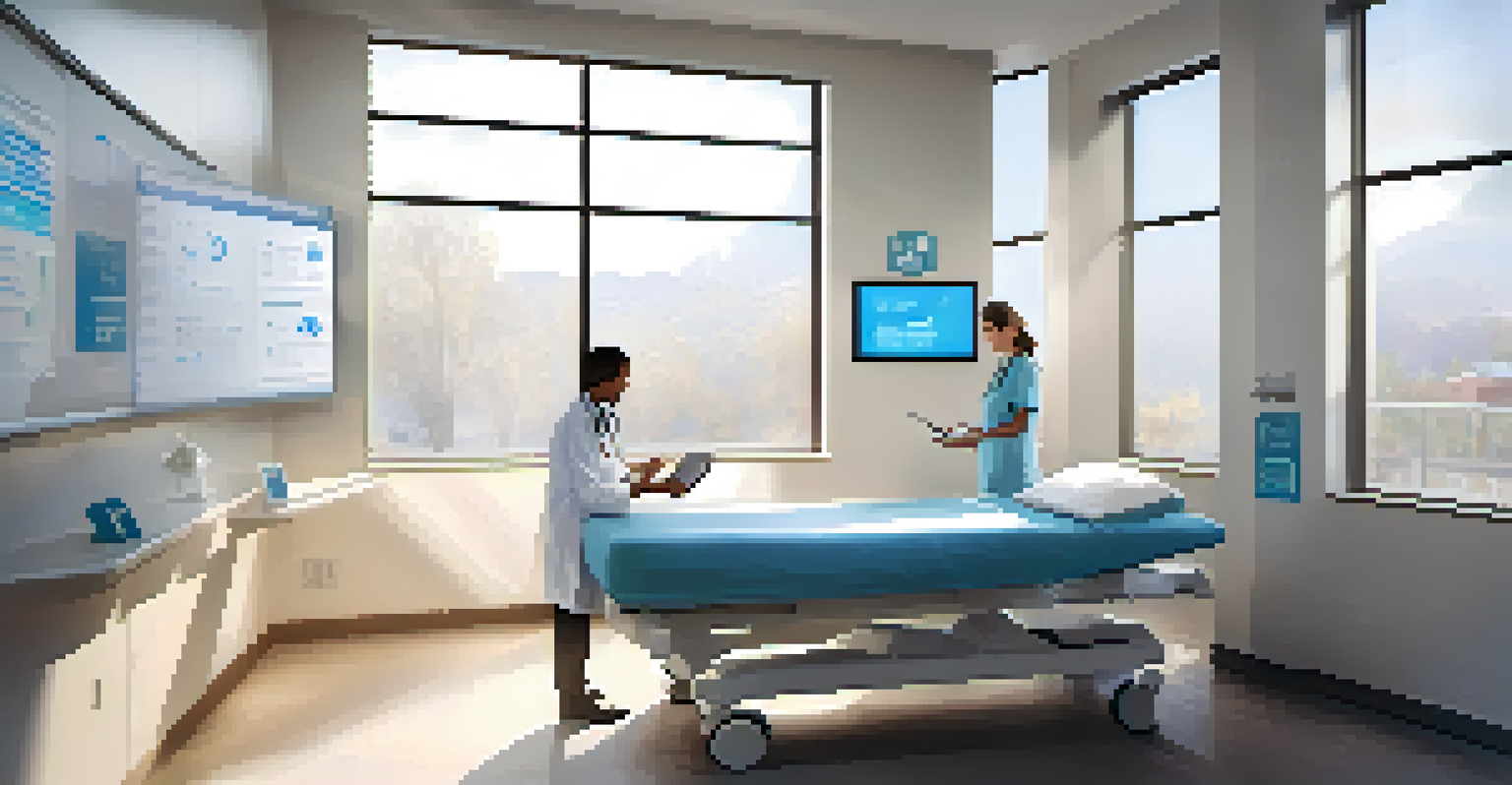 A doctor and a patient discussing a digital tablet showing patient data in a bright healthcare setting.