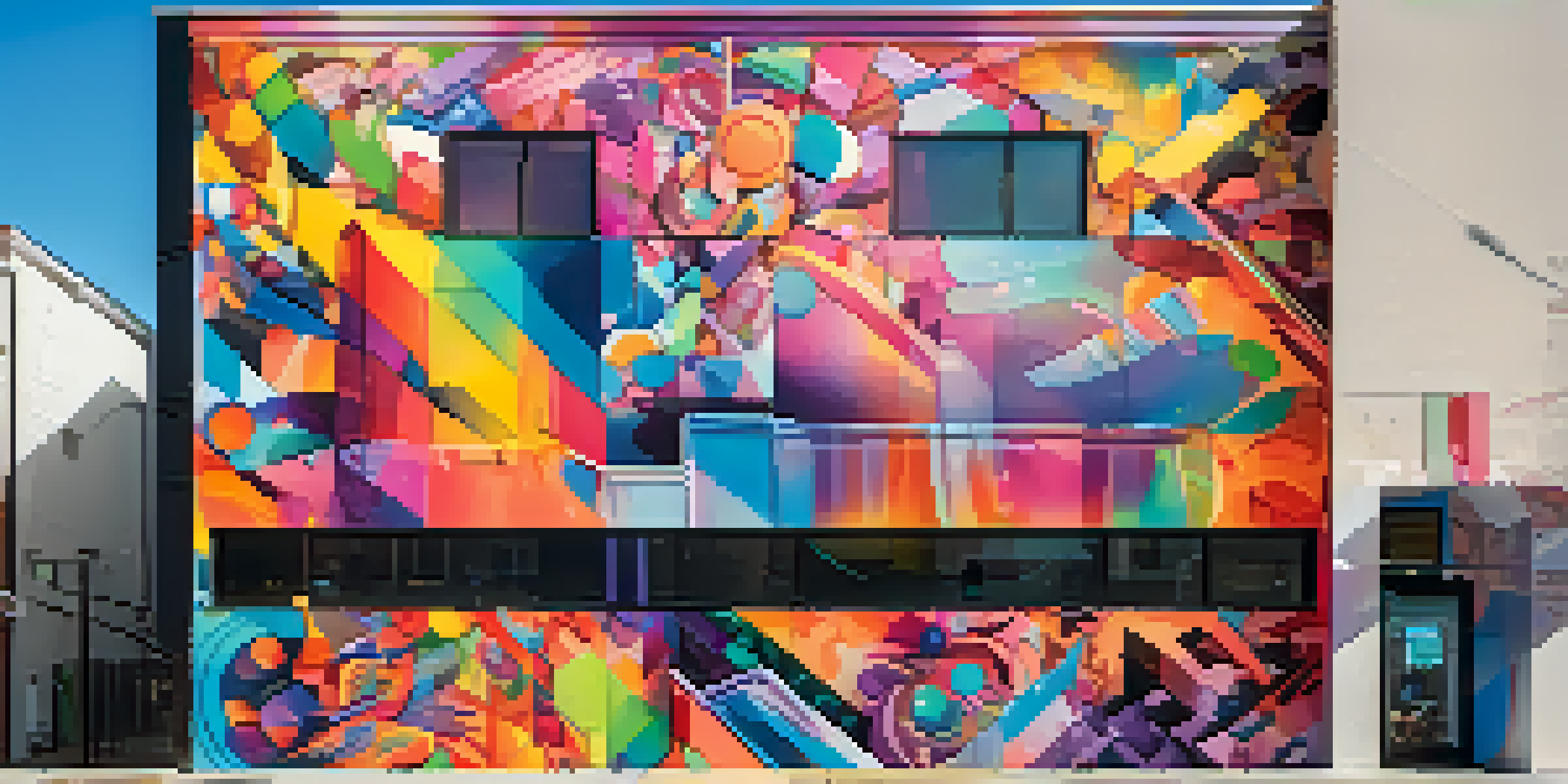 A colorful digital mural representing a collaboration of various artistic styles from different artists.