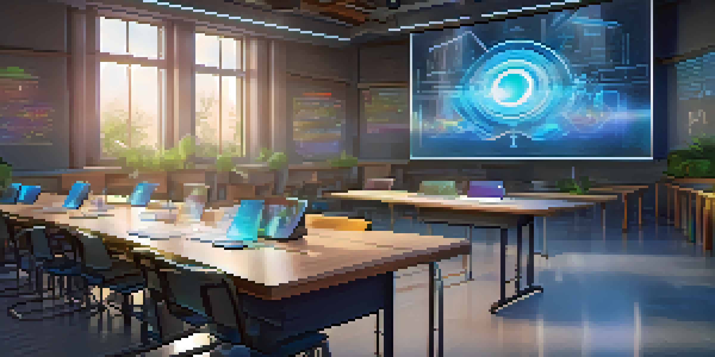 A digital diploma on a virtual screen in a modern classroom, glowing softly with holographic elements.