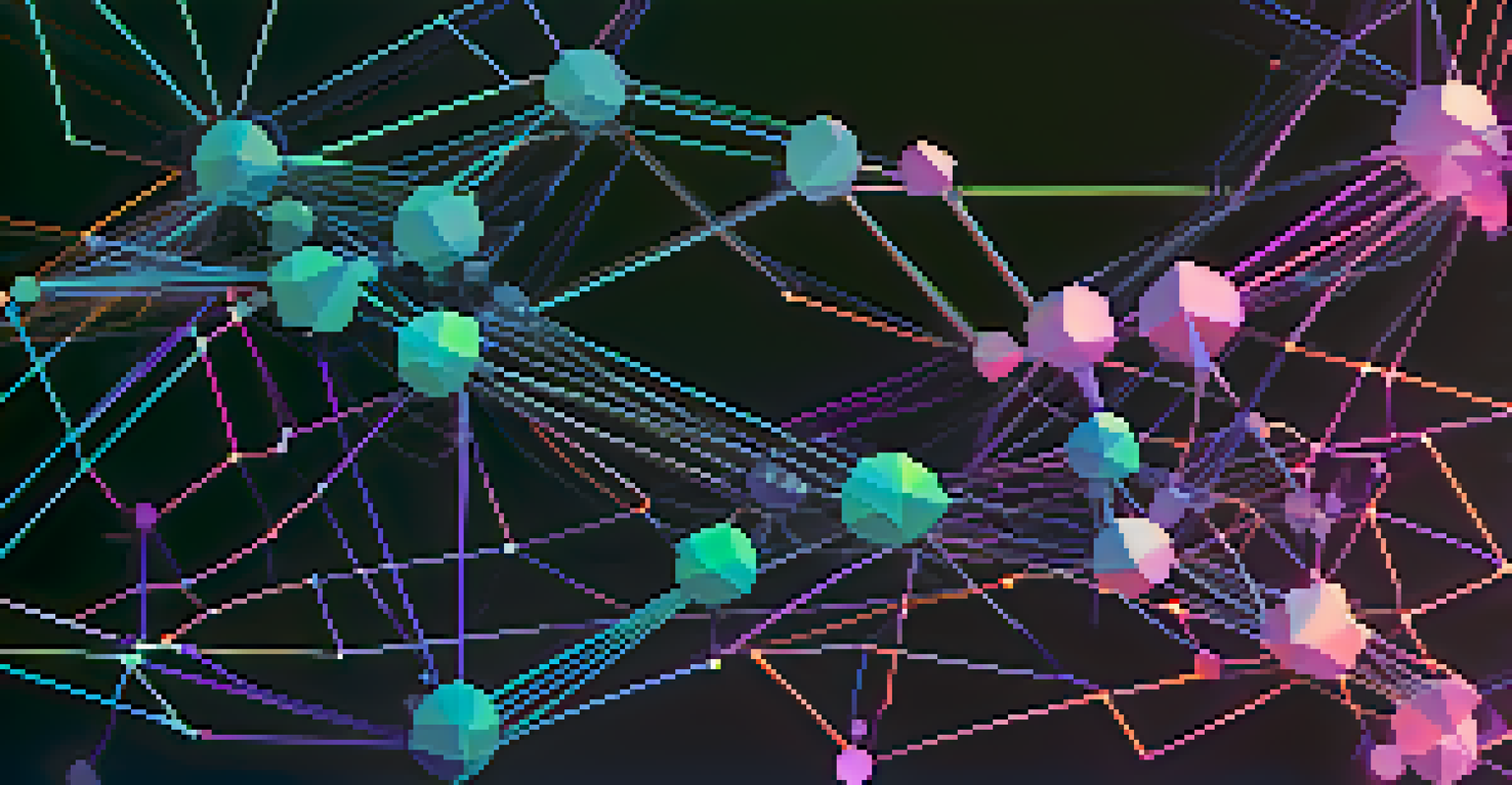 An abstract representation of decentralization in the NFT space, with interconnected nodes and a gradient background of deep blues and purples.