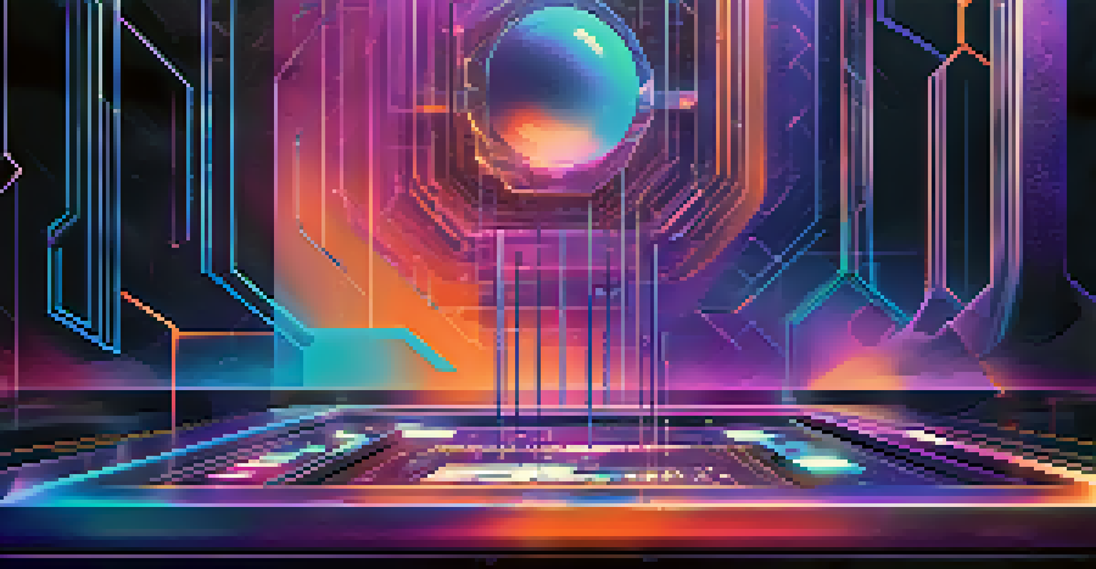 An abstract digital art piece representing NFTs, with a futuristic blockchain interface in blue and purple tones.